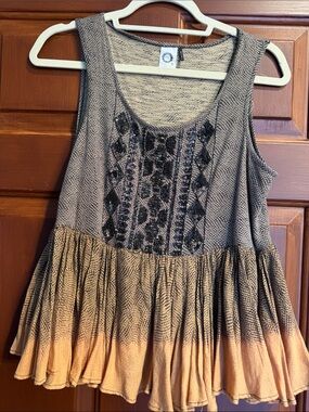 Embellished Beige Ombre Peplum Tank Top